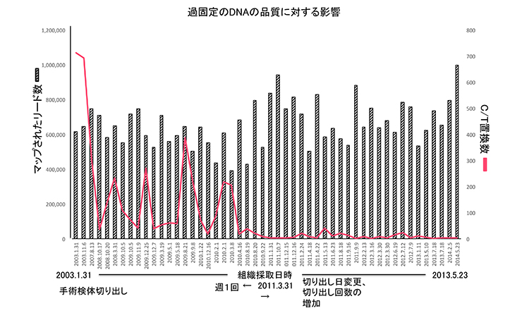 過固定のDNAの品質に対する影響